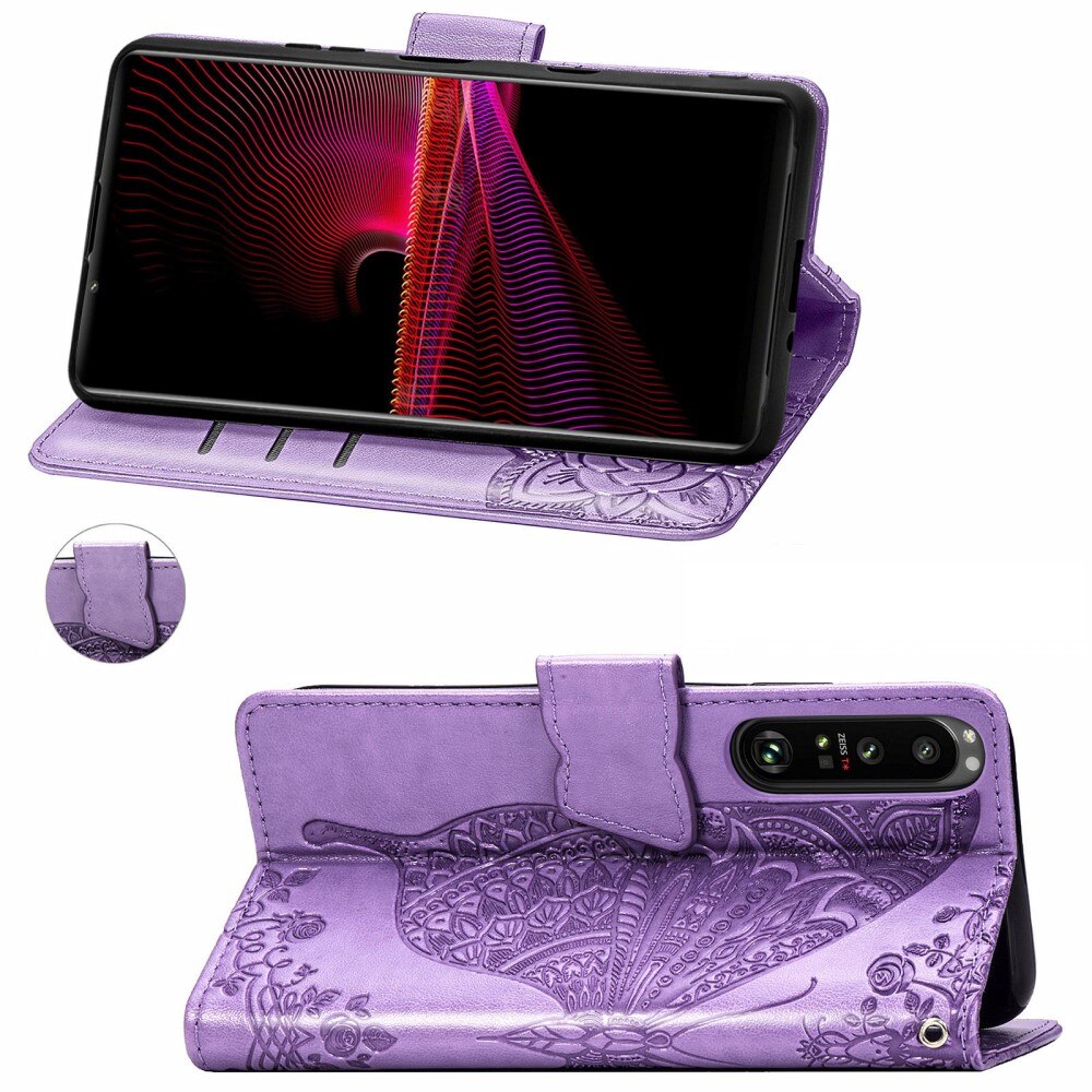 Lærveske Sommerfugler Sony Xperia 1 III Lilla
