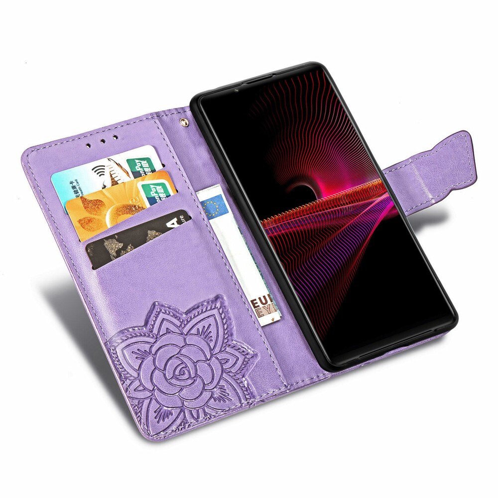Lærveske Sommerfugler Sony Xperia 1 III Lilla