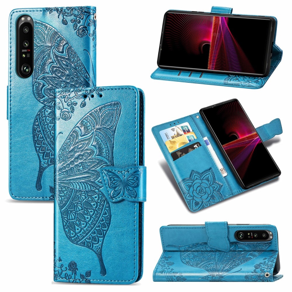 Lærveske Sommerfugler Sony Xperia 1 III Blå