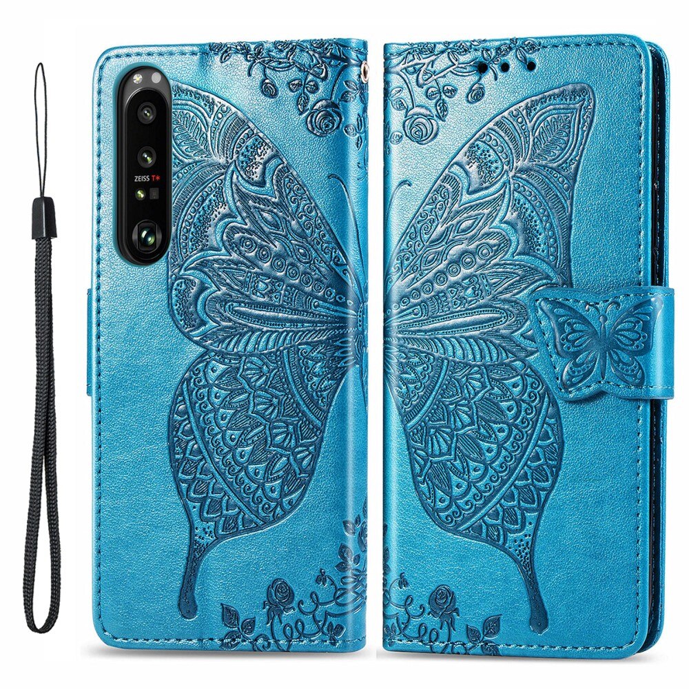 Lærveske Sommerfugler Sony Xperia 1 III Blå