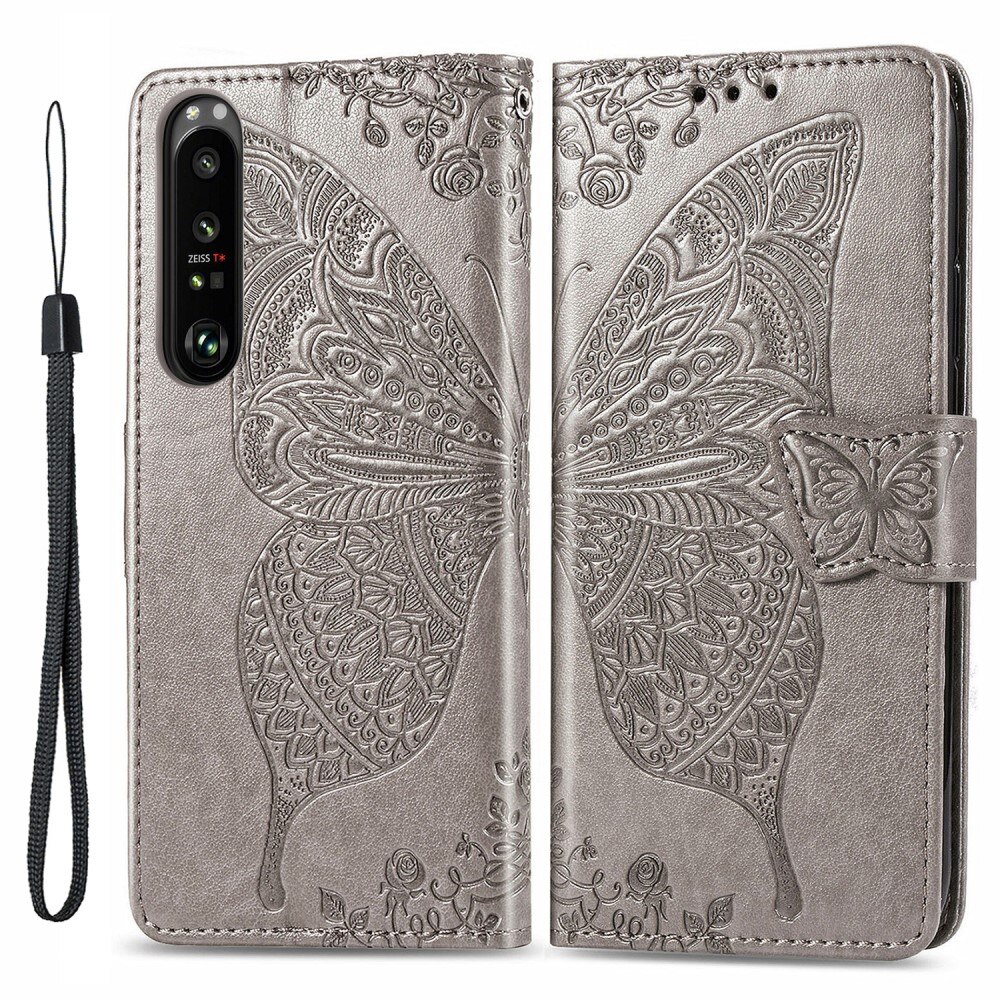 Lærveske Sommerfugler Sony Xperia 1 III Grå