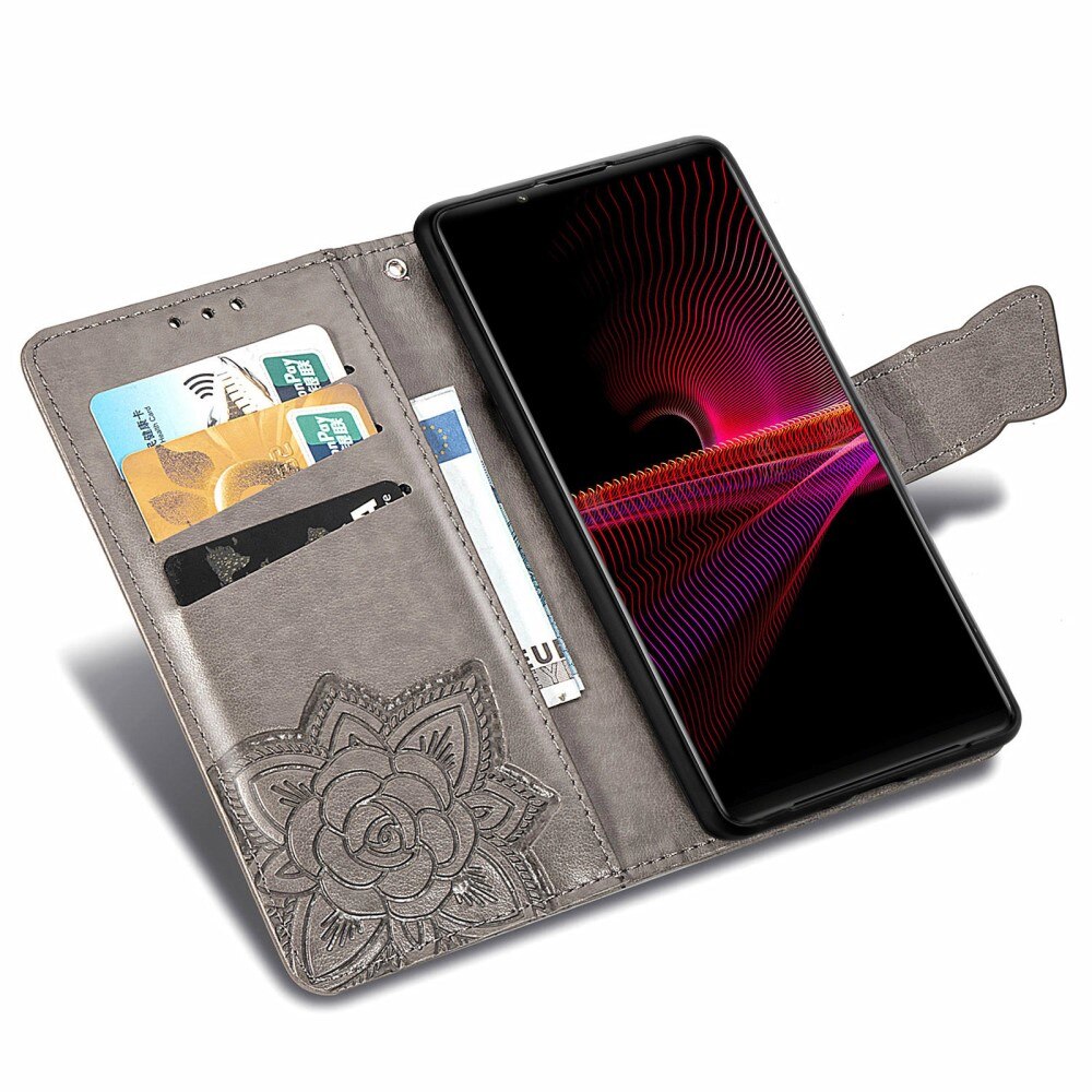 Lærveske Sommerfugler Sony Xperia 1 III Grå