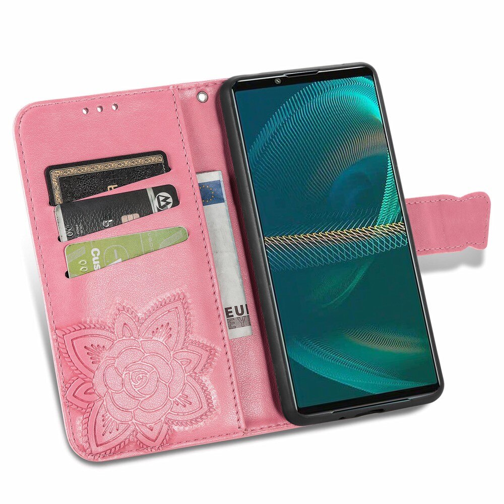 Lærveske Sommerfugler Sony Xperia 5 III Rosa