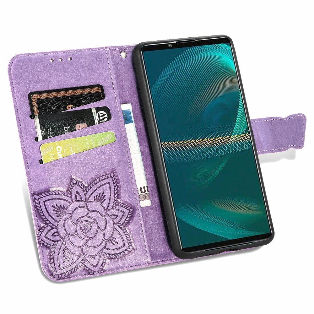 Lærveske Sommerfugler Sony Xperia 5 III Lilla