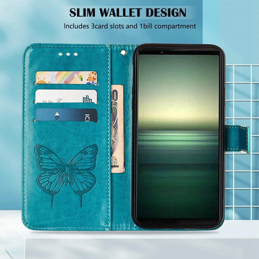 Lærveske Sommerfugler Sony Xperia 1 IV Blå