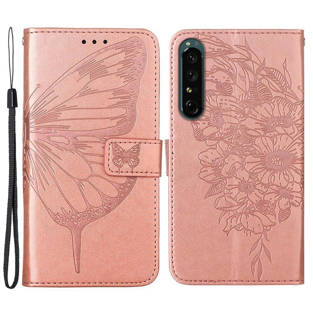 Lærveske Sommerfugler Sony Xperia 1 IV Rosegull