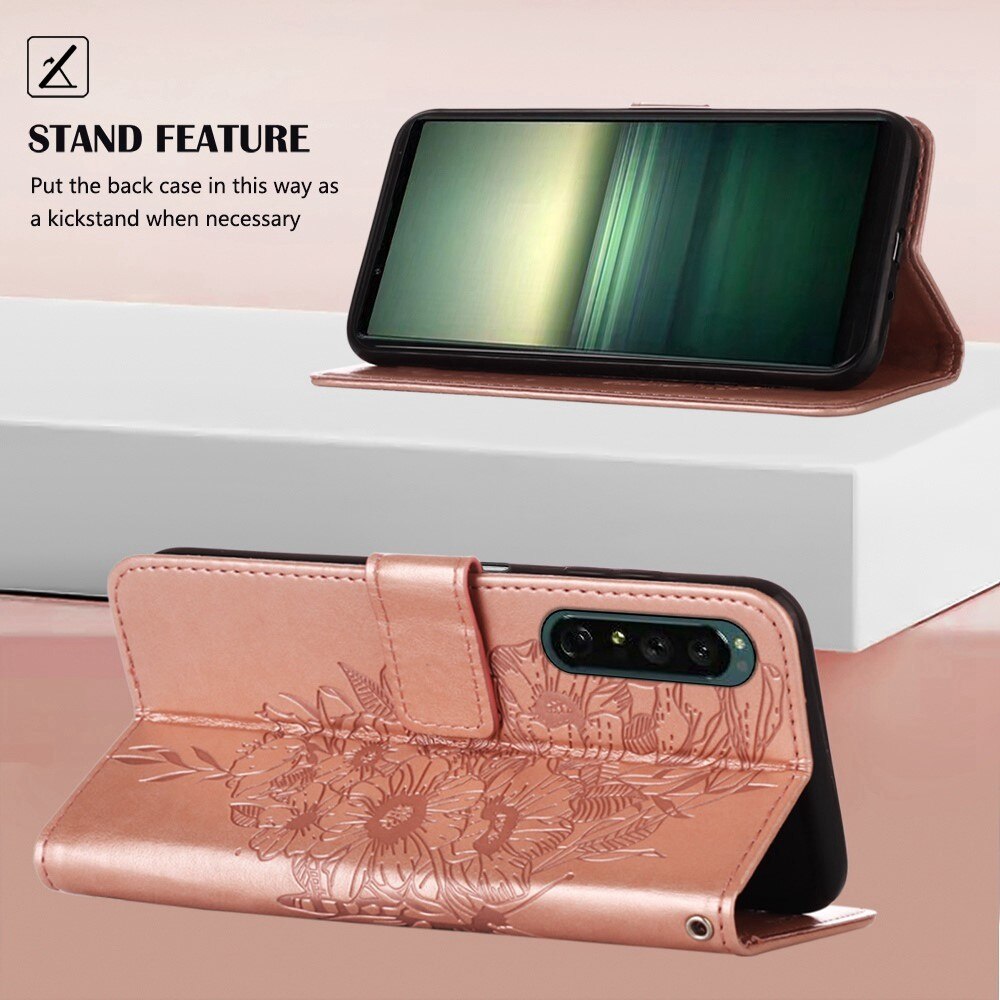Lærveske Sommerfugler Sony Xperia 1 IV Rosegull