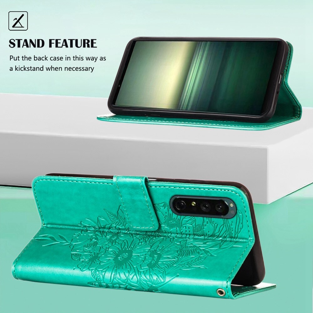 Lærveske Sommerfugler Sony Xperia 1 IV Grønn