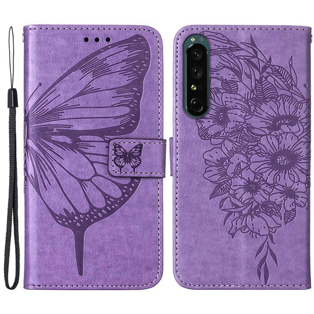 Lærveske Sommerfugler Sony Xperia 1 IV Lilla