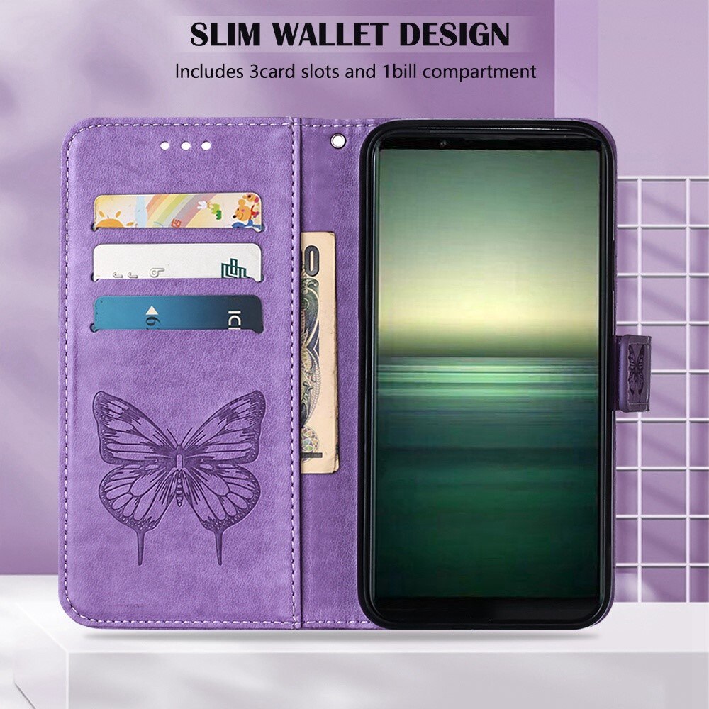 Lærveske Sommerfugler Sony Xperia 1 IV Lilla