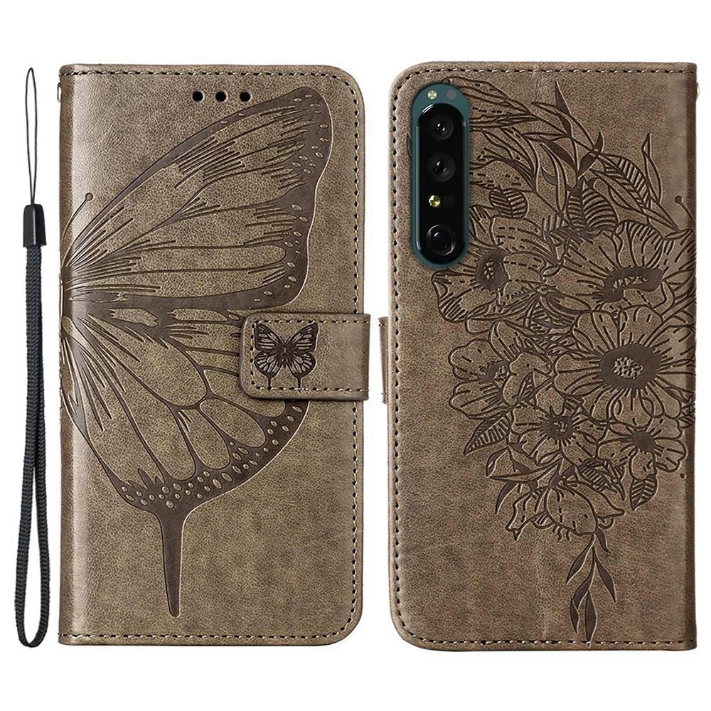 Lærveske Sommerfugler Sony Xperia 1 IV Grå
