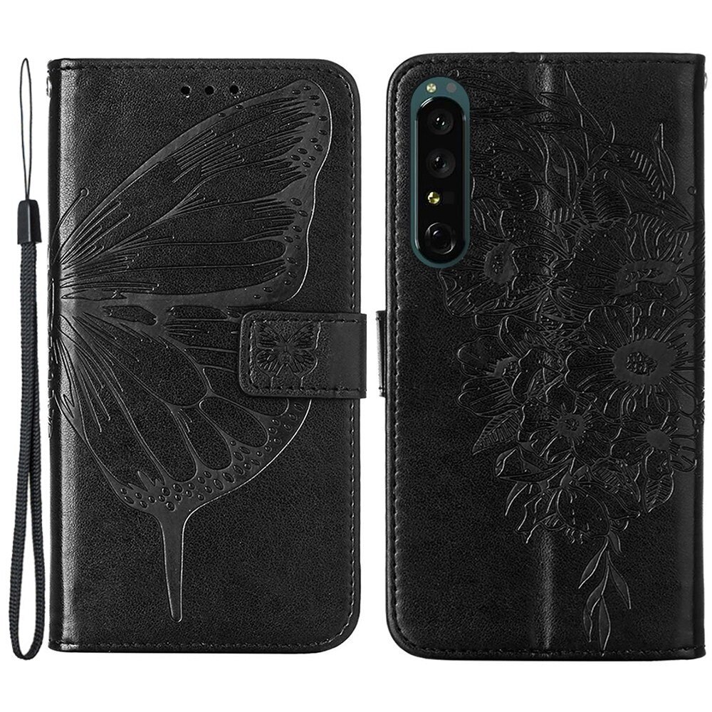 Lærveske Sommerfugler Sony Xperia 1 IV Svart