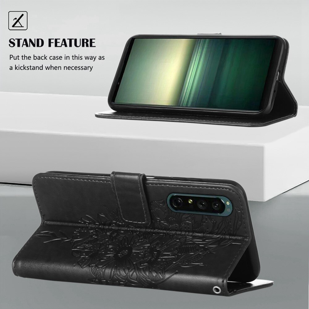 Lærveske Sommerfugler Sony Xperia 1 IV Svart