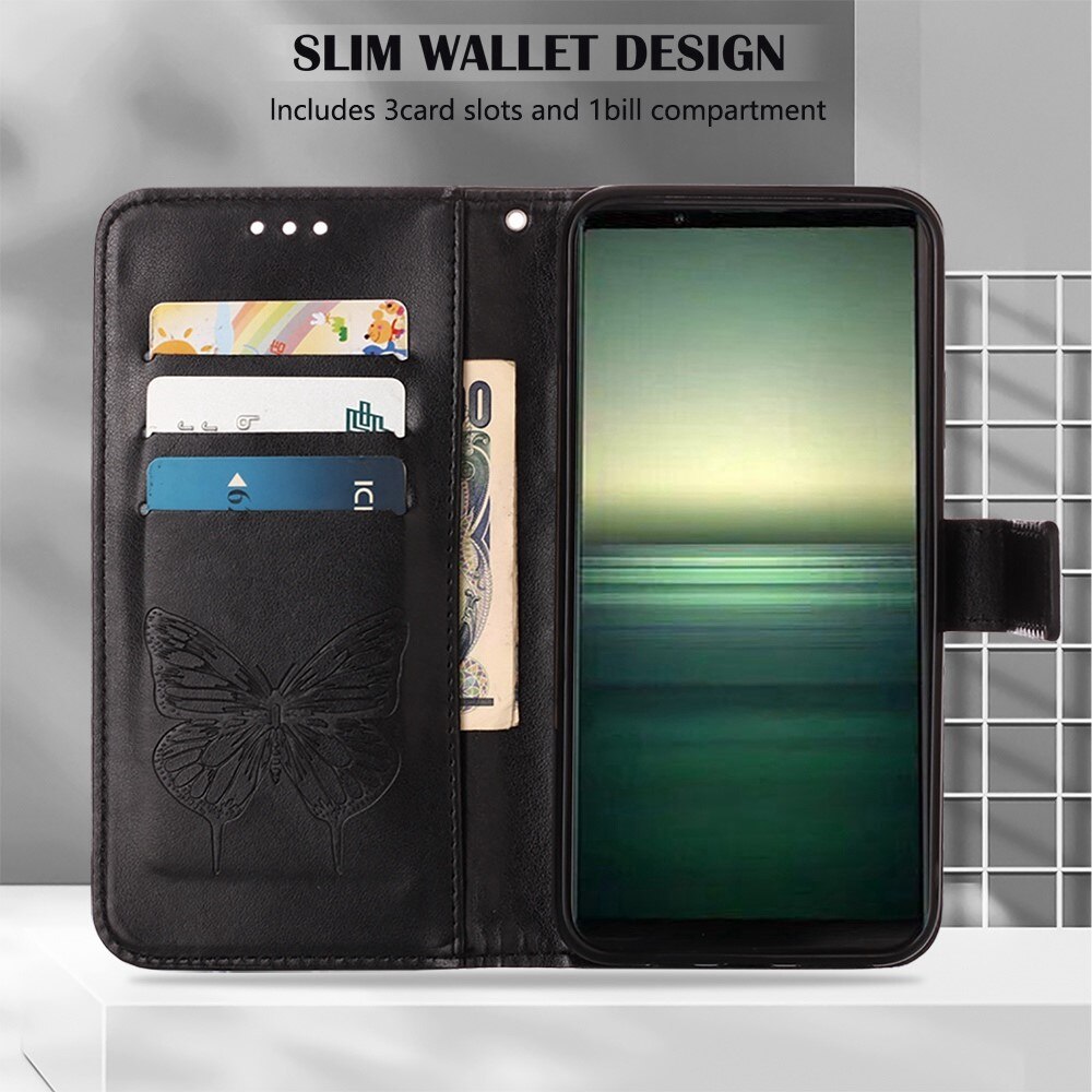 Lærveske Sommerfugler Sony Xperia 1 IV Svart