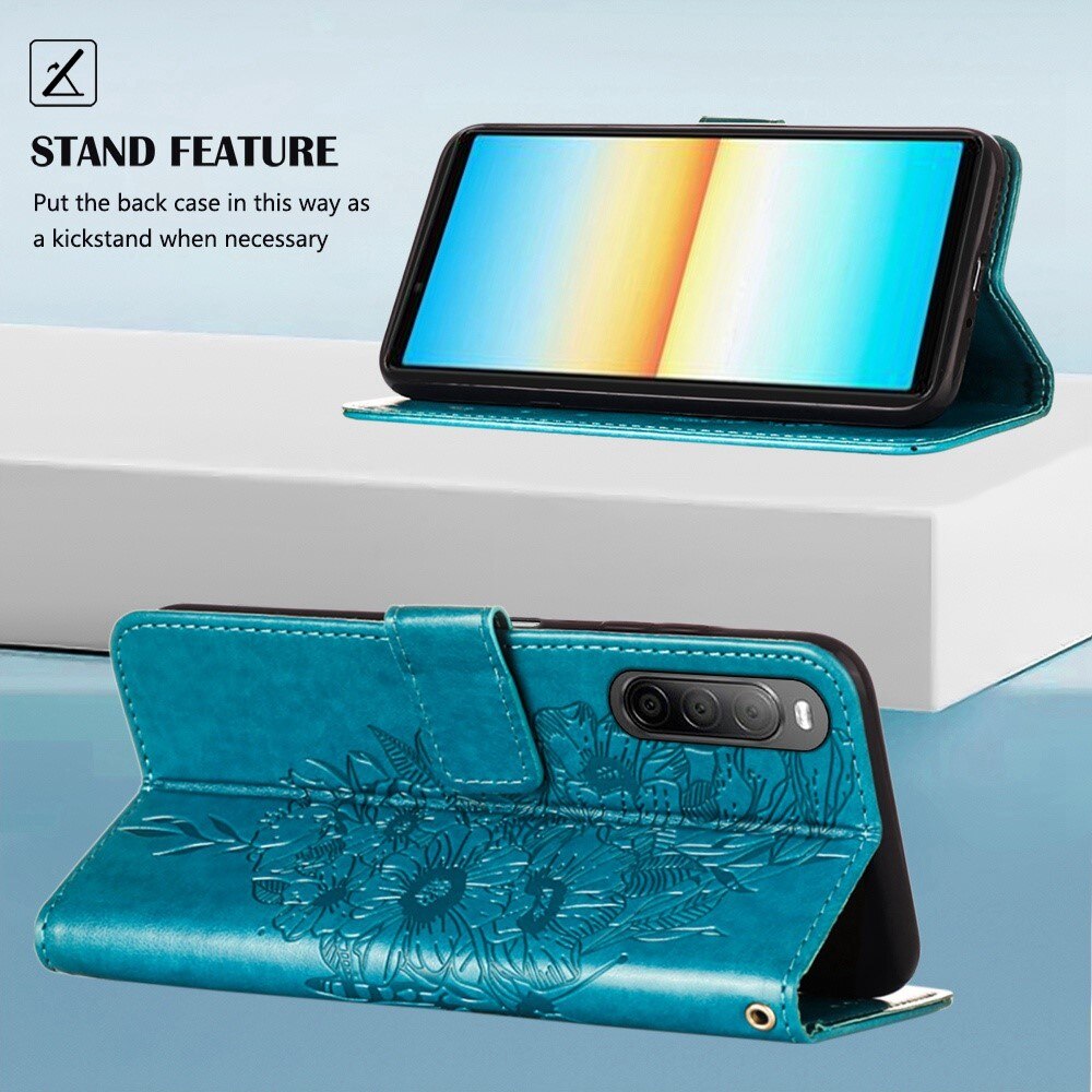 Lærveske Sommerfugler Sony Xperia 10 IV Blå