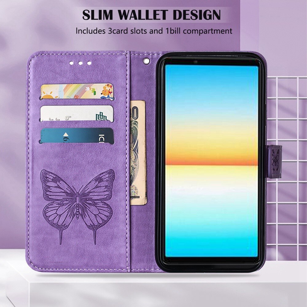 Lærveske Sommerfugler Sony Xperia 10 IV Lilla