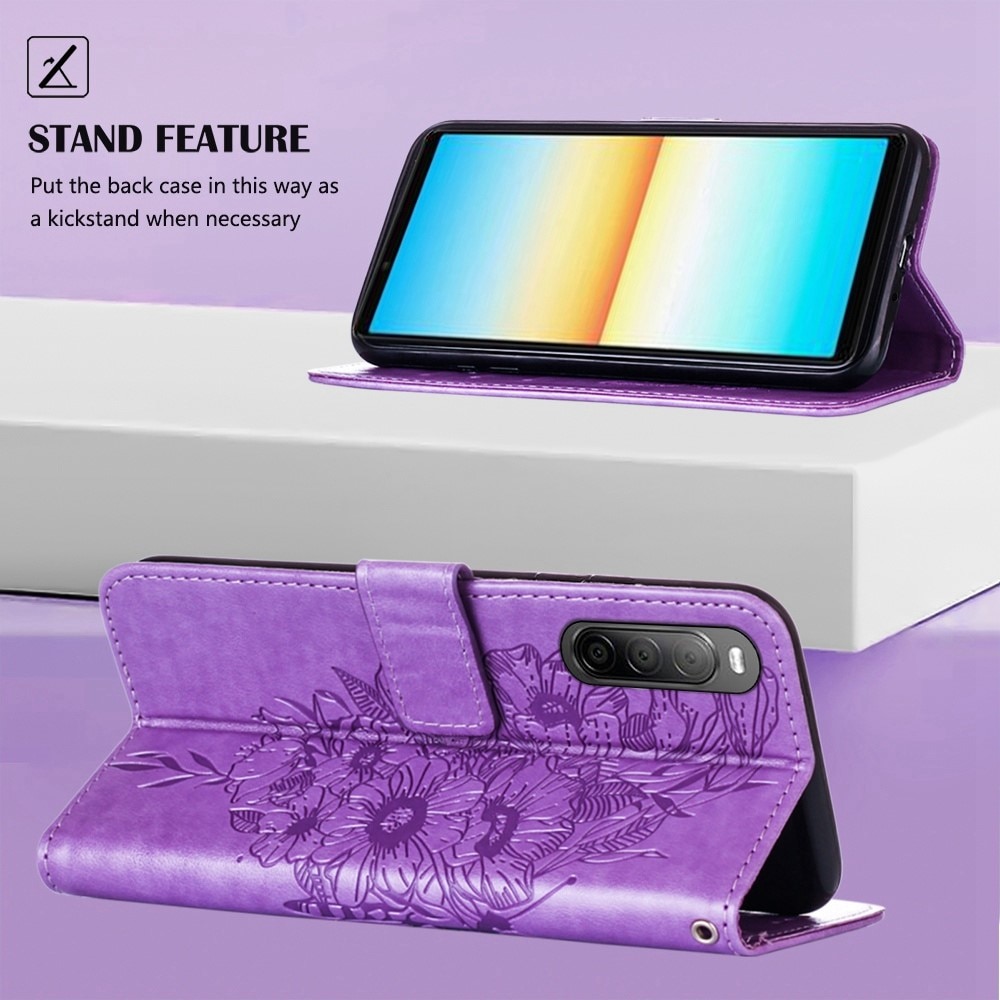Lærveske Sommerfugler Sony Xperia 10 IV Lilla