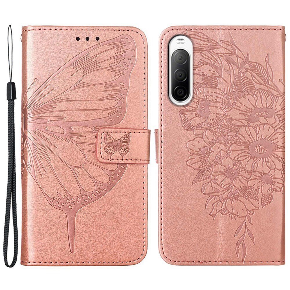 Lærveske Sommerfugler Sony Xperia 10 IV Rosegull