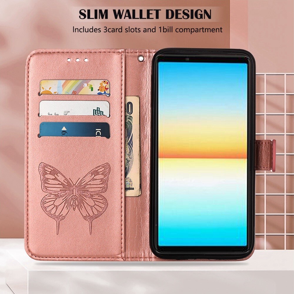 Lærveske Sommerfugler Sony Xperia 10 IV Rosegull