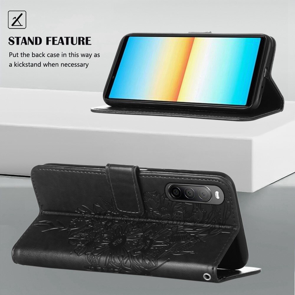Lærveske Sommerfugler Sony Xperia 10 IV Svart