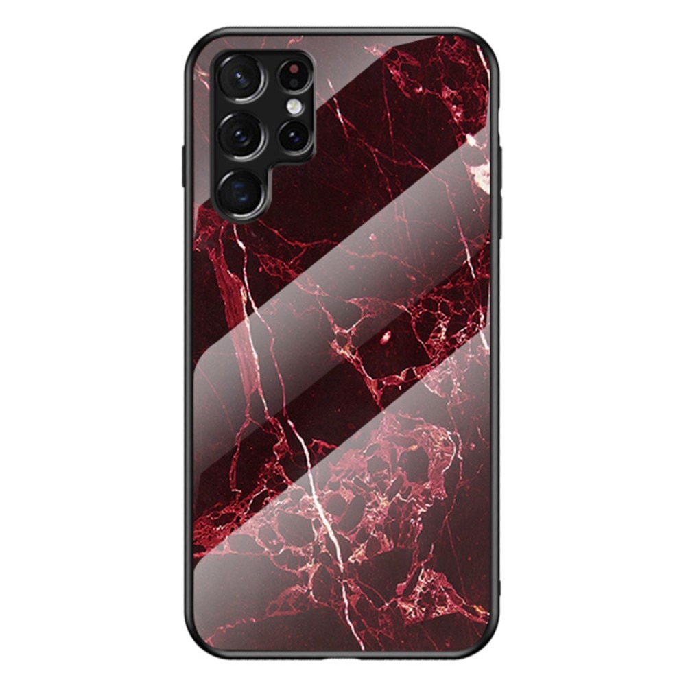 Herdet Glass Deksel Samsung Galaxy S22 Ultra rød marmor
