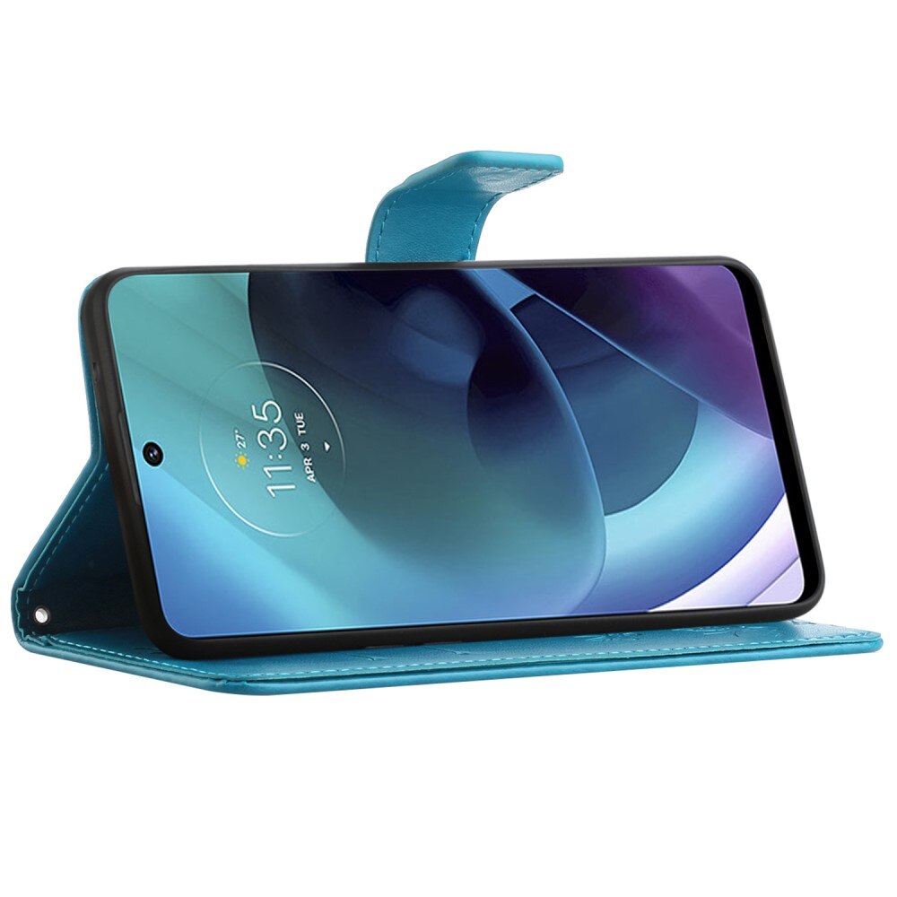 Lærveske Sommerfugler Motorola Moto G51 Blå