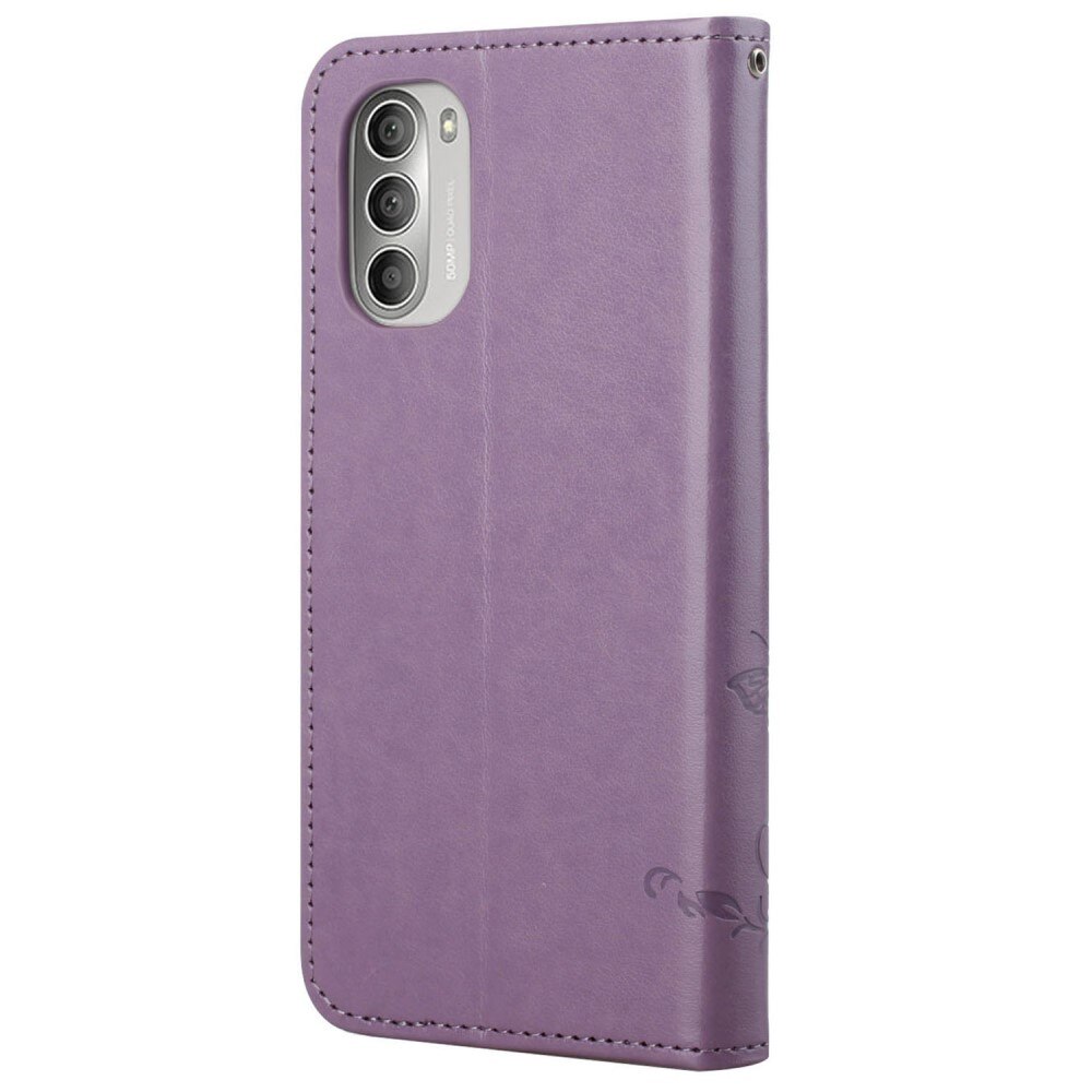 Lærveske Sommerfugler Motorola Moto G51 Lilla
