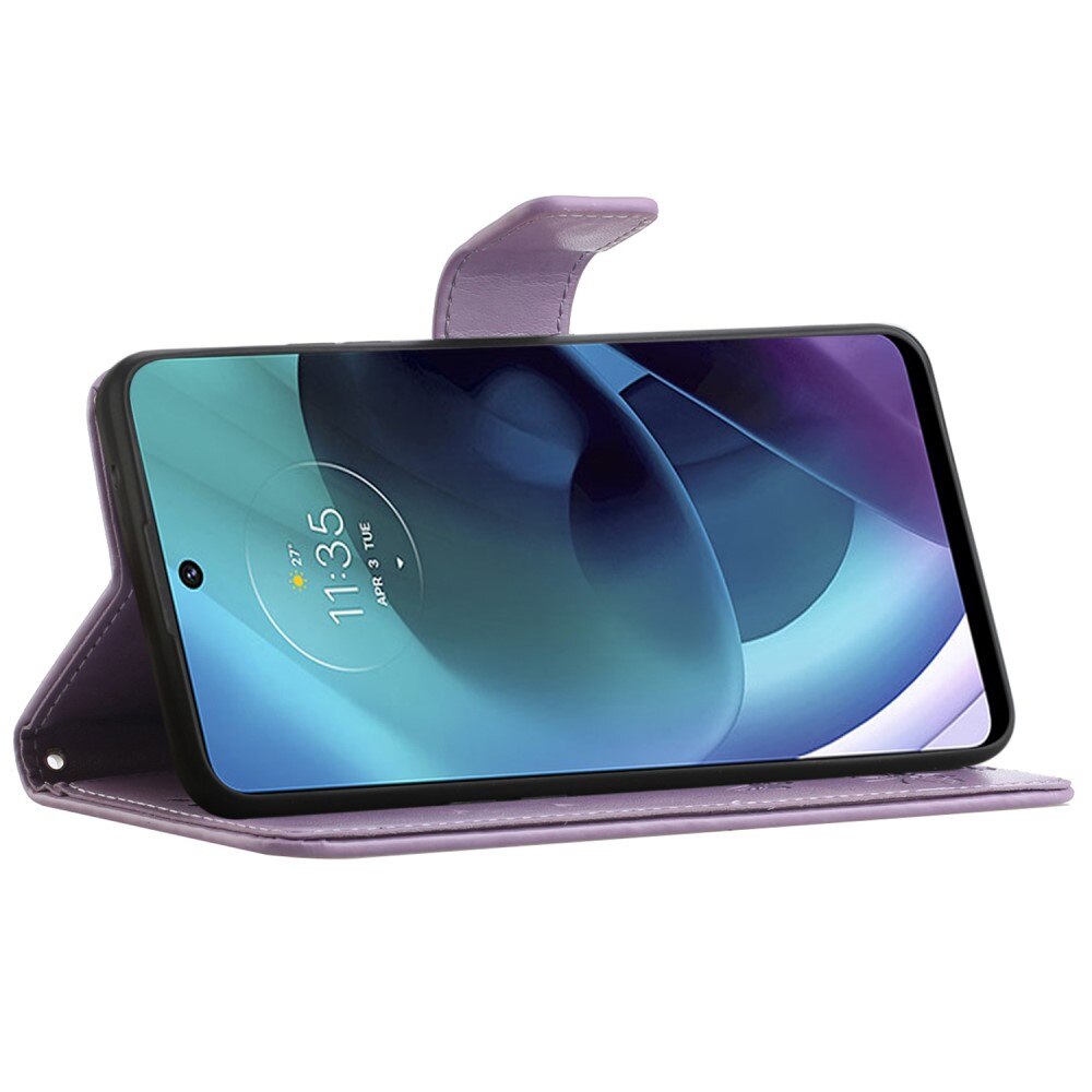 Lærveske Sommerfugler Motorola Moto G51 Lilla