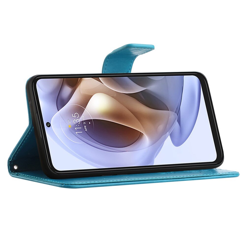Lærveske Sommerfugler Motorola Moto G31/Moto G41 Blå