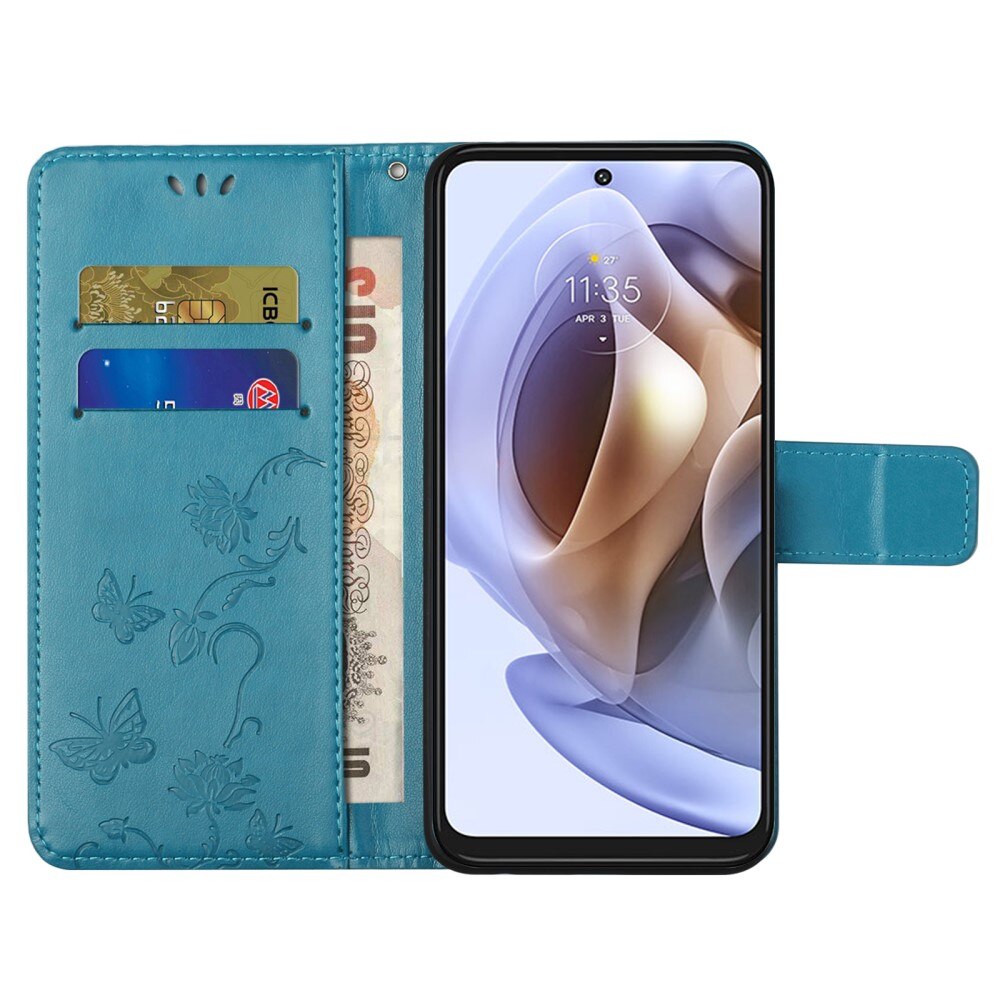 Lærveske Sommerfugler Motorola Moto G31/Moto G41 Blå