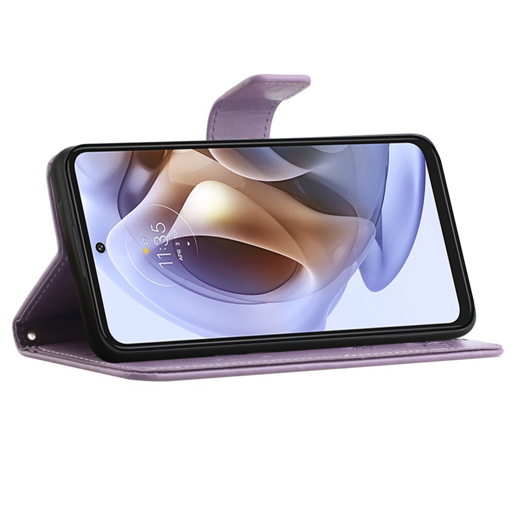 Lærveske Sommerfugler Motorola Moto G31/Moto G41 Lilla