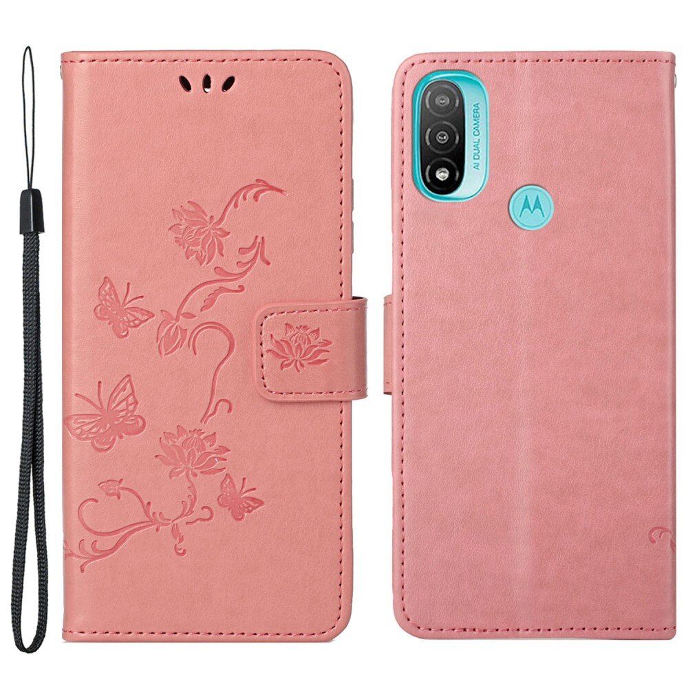 Lærveske Sommerfugler Motorola Moto E20/Moto E40 Rosa