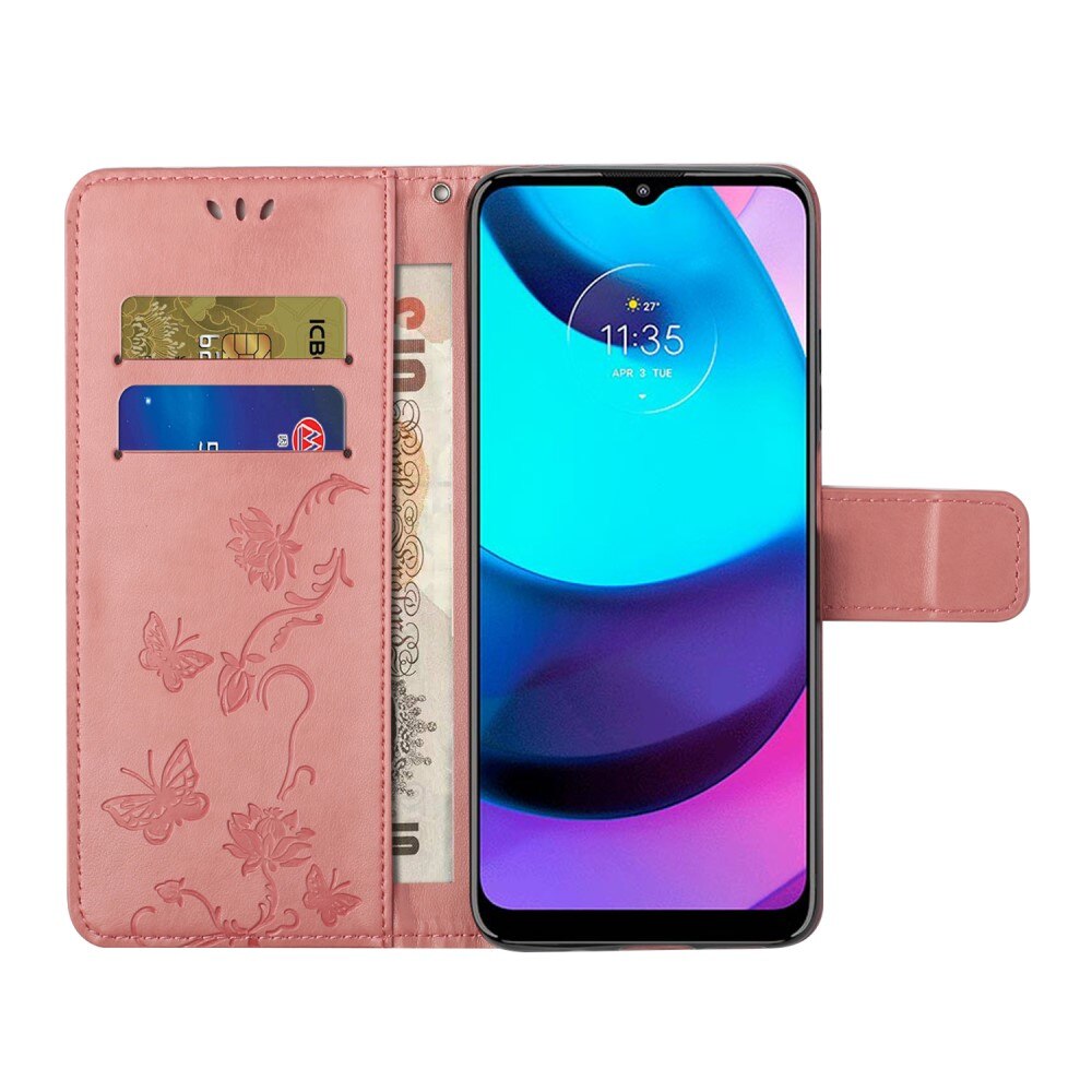 Lærveske Sommerfugler Motorola Moto E20/Moto E40 Rosa