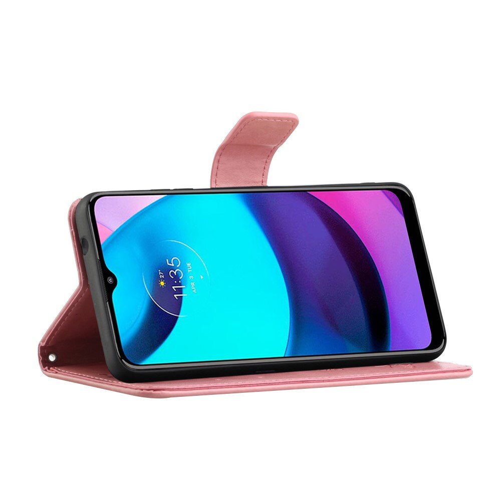 Lærveske Sommerfugler Motorola Moto E20/E30/E40 rosa