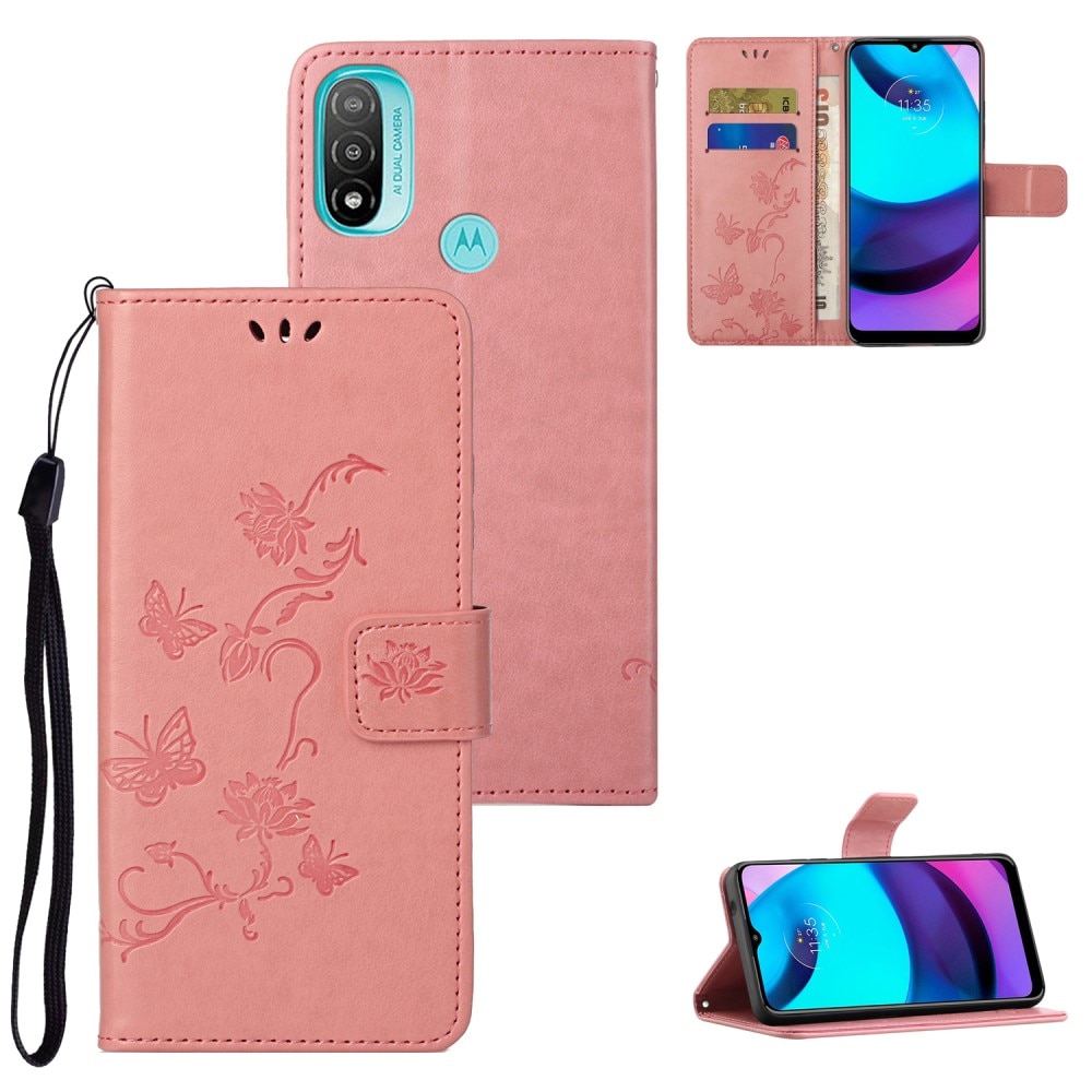 Lærveske Sommerfugler Motorola Moto E20/Moto E40 Rosa