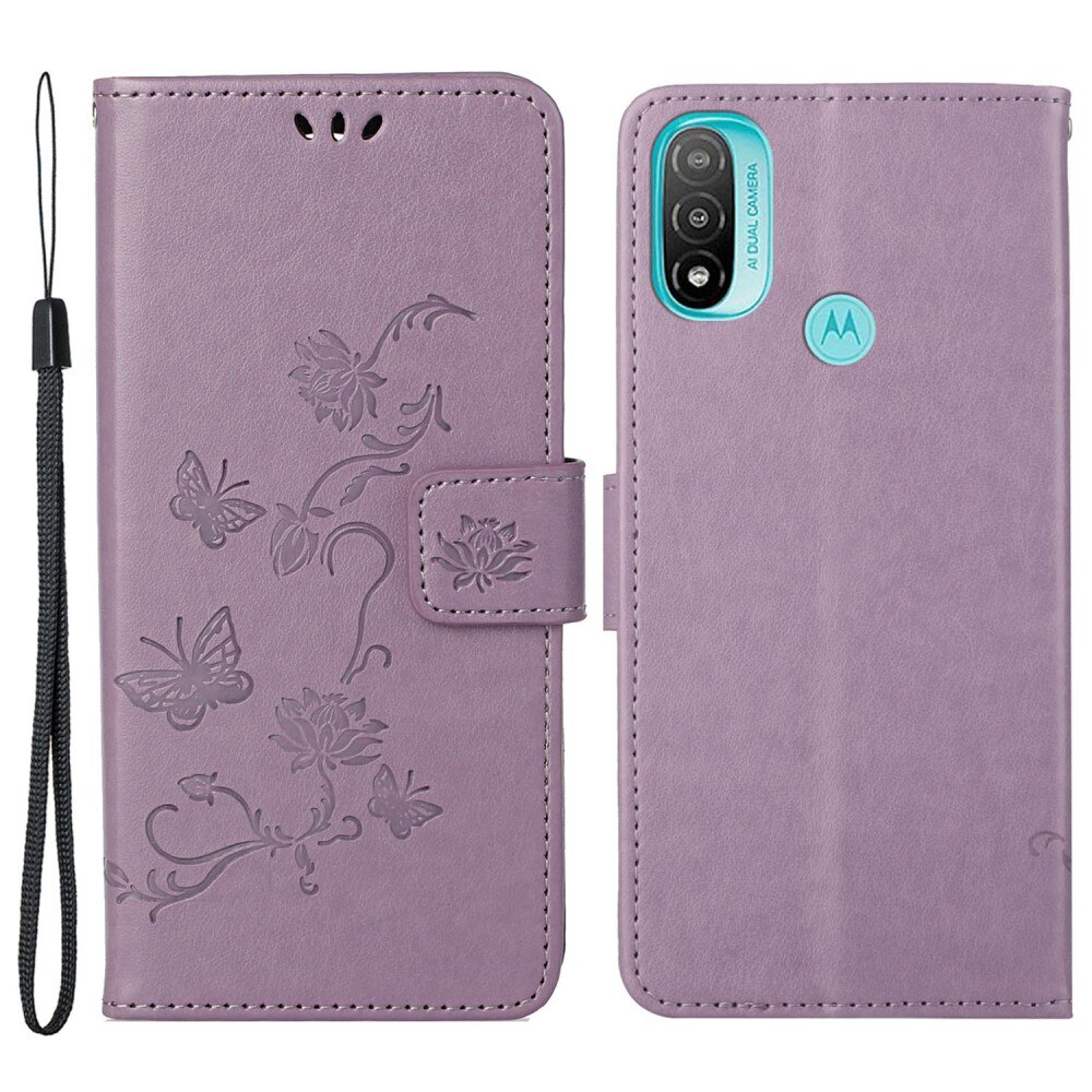 Lærveske Sommerfugler Motorola Moto E20/Moto E40 Lilla