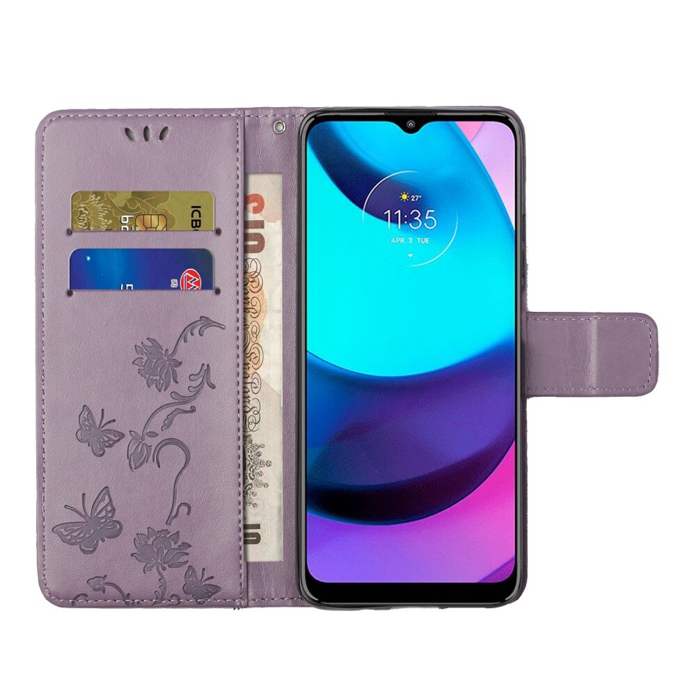 Lærveske Sommerfugler Motorola Moto E20/Moto E40 Lilla