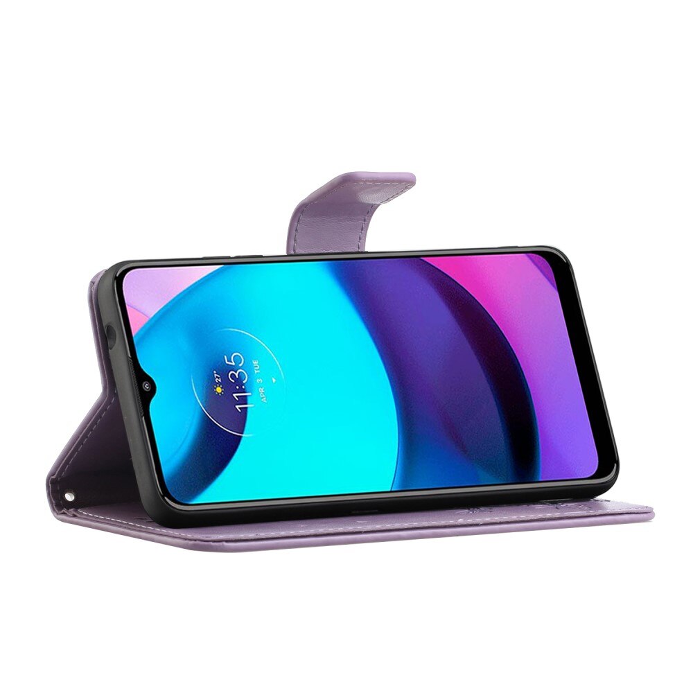 Lærveske Sommerfugler Motorola Moto E20/Moto E40 Lilla