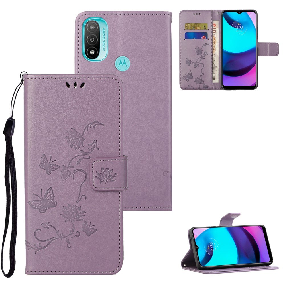 Lærveske Sommerfugler Motorola Moto E20/Moto E40 Lilla