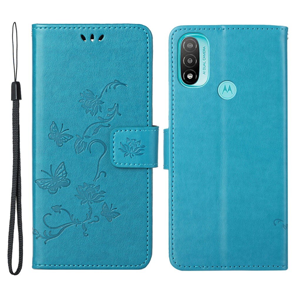Lærveske Sommerfugler Motorola Moto E20/Moto E40 Blå