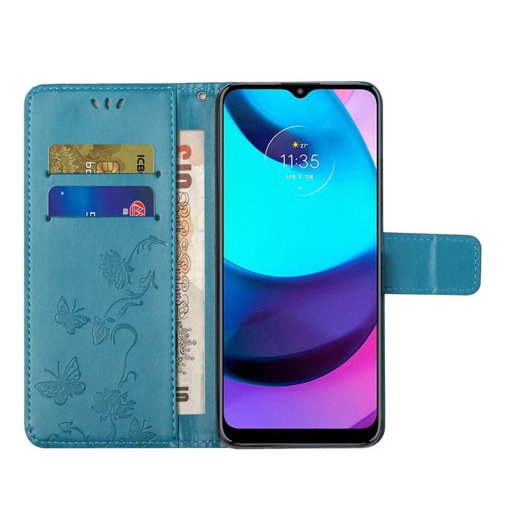Lærveske Sommerfugler Motorola Moto E20/Moto E40 Blå