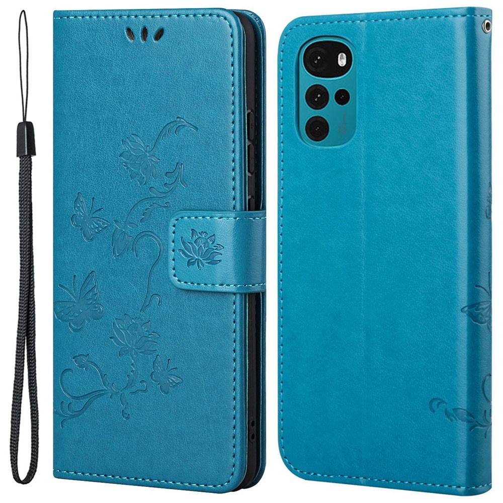 Lærveske Sommerfugler Motorola Moto G22 Blå
