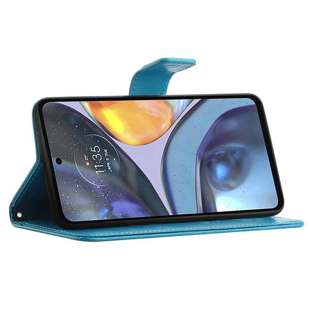 Lærveske Sommerfugler Motorola Moto G22 Blå