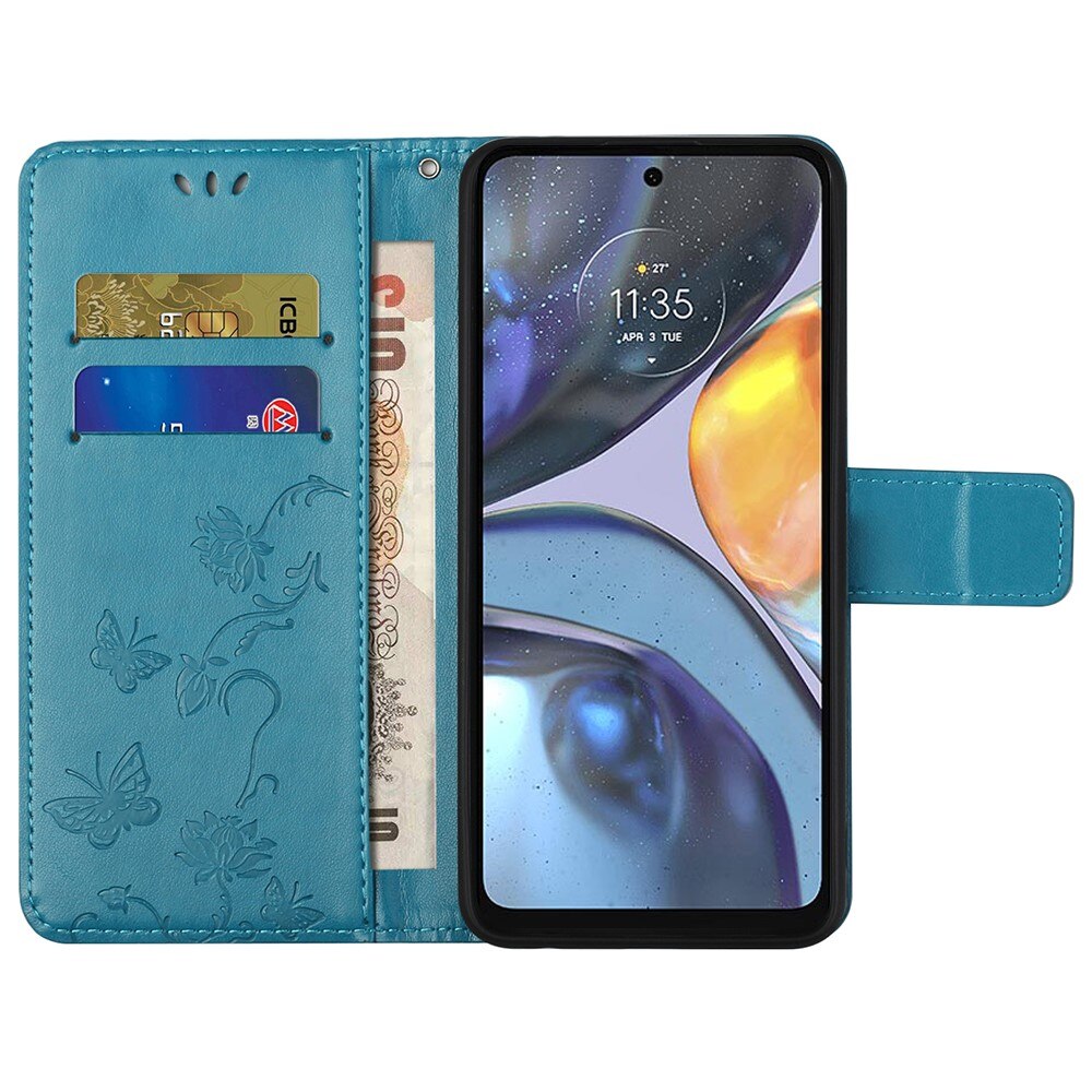 Lærveske Sommerfugler Motorola Moto G22 Blå