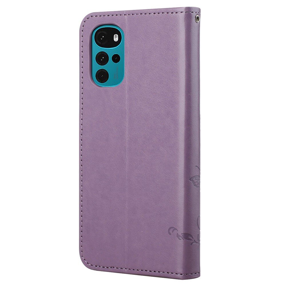 Lærveske Sommerfugler Motorola Moto G22 Lilla