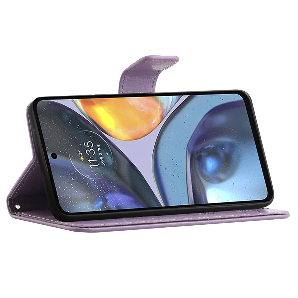Lærveske Sommerfugler Motorola Moto G22 Lilla