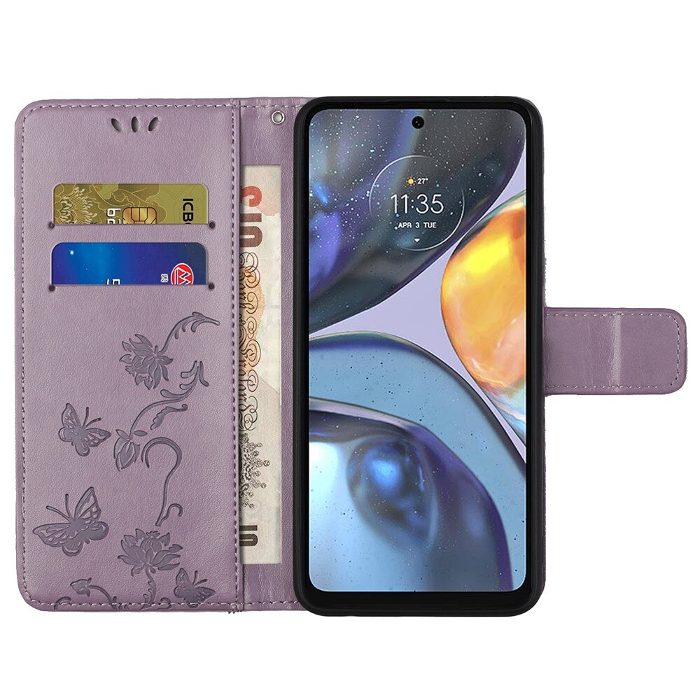 Lærveske Sommerfugler Motorola Moto G22 Lilla