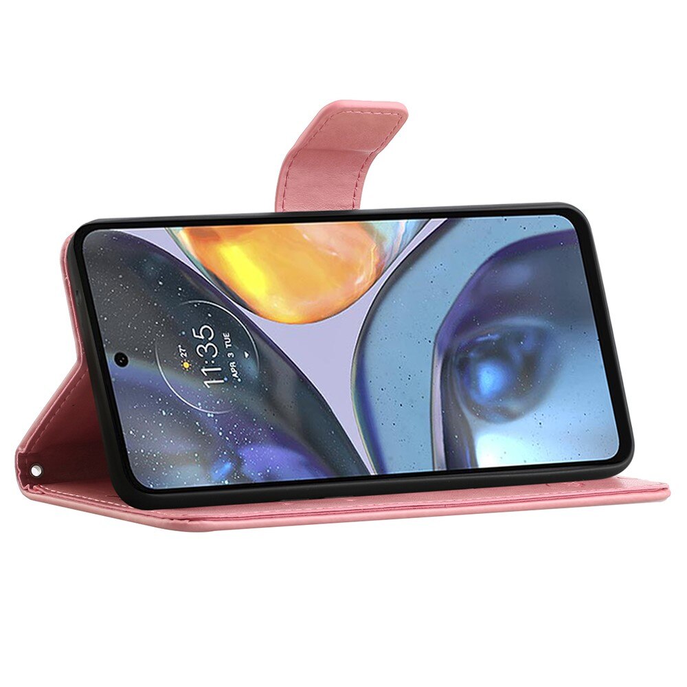 Lærveske Sommerfugler Motorola Moto G22 Rosa