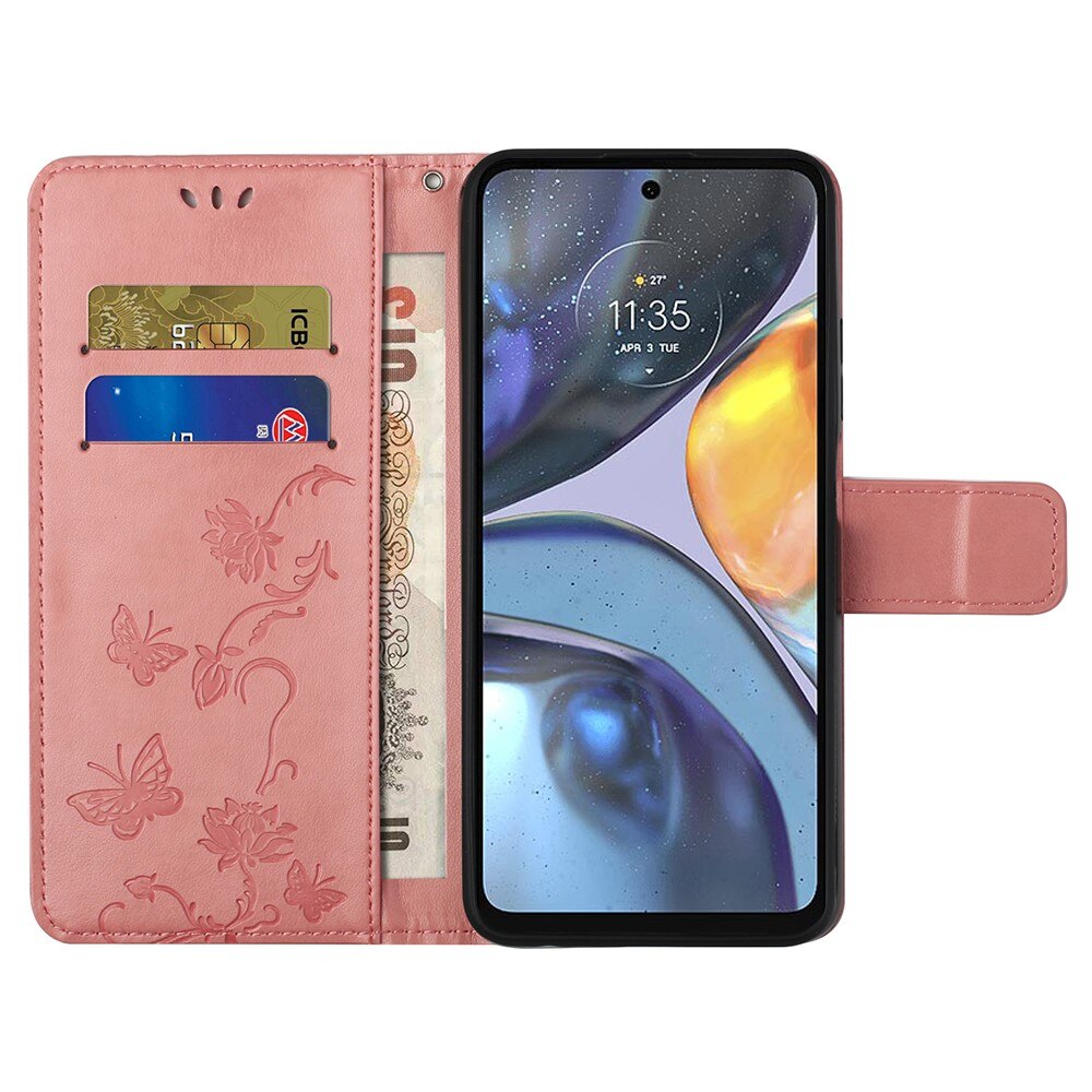 Lærveske Sommerfugler Motorola Moto G22 Rosa