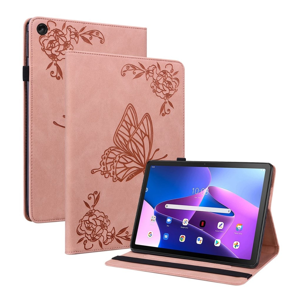 Lærveske Sommerfugler  Lenovo Tab M10 Plus (3rd gen) Rosa